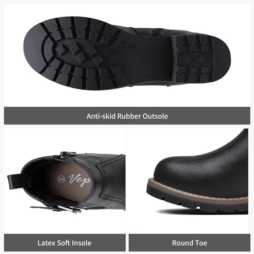 Black Ankle Boots 8.5 - 9 Booties Shoes Moto Short Chelsea Low Heel Faux Leather - Picture 3 of 7